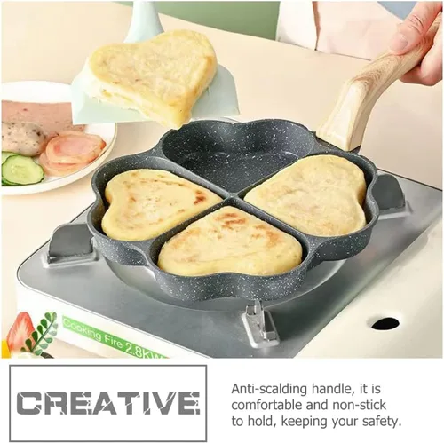 Vista 3 de Hemoton Sartén para tortilla de huevo para desayuno, sartén con forma de corazón para panqueques con asa, adecuada para estufa de gas y utensilios