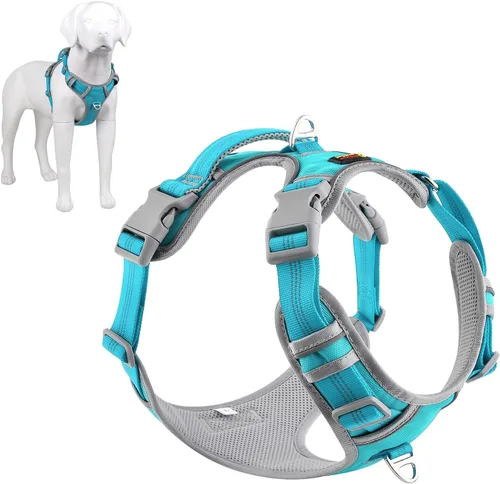 Vista 11 de Plutus Pet Arnés para perro sin tirones, liberación en el cuello, arnés reflectante ajustable para perro, asa de fácil control para caminar