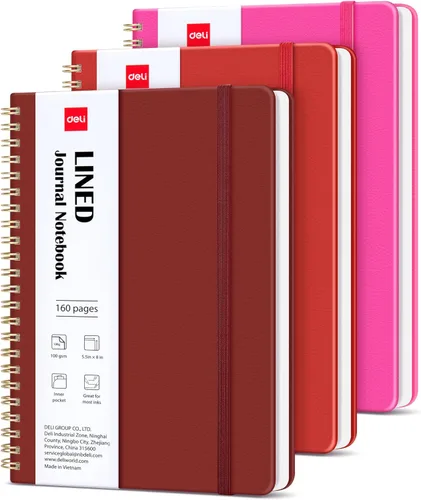 Vista 17 de deli Paquete de 6 cuadernos con espiral rayados, 160 páginas, A5 (5.5 x 8 pulgadas), cuaderno de escritura de tapa dura, diario encuadernado