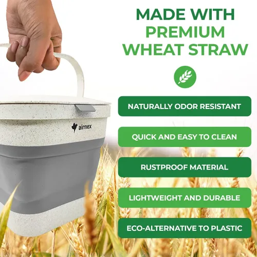Vista 5 de AIRNEX Contenedor de Compost Plegable para Mostrador de Cocina - Contenedor de Compost de Mostrador de 1 Galón con Tapa Hecho de Paja de Trigo Gris