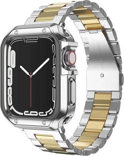 Vista 20 de Compatible con Apple Watch Banda y Estuche, Cadena de Metal de Acero Inoxidable con Cubierta de TPU, Correa de Pulsera de Eslabones