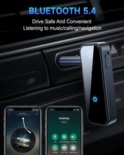 Vista 6 de Adaptador auxiliar auxiliar Bluetooth 5.4 para coche, transmisor receptor Bluetooth 2 en 1, conector de 0.138 in, adaptador de audio inalámbrico