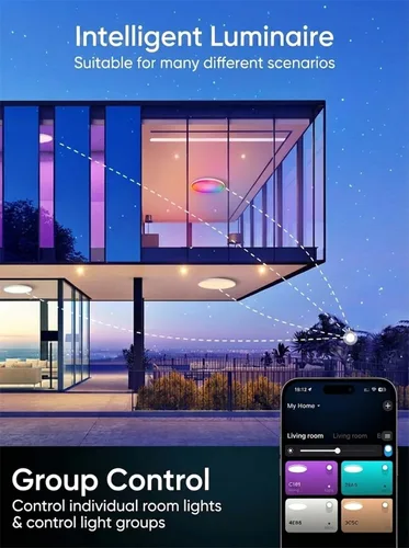 Vista 10 de Lámpara de techo LED inteligente de 12 pulgadas de montaje empotrado con control remoto, cableado (alimentado por CA) - Cambio de color RGB