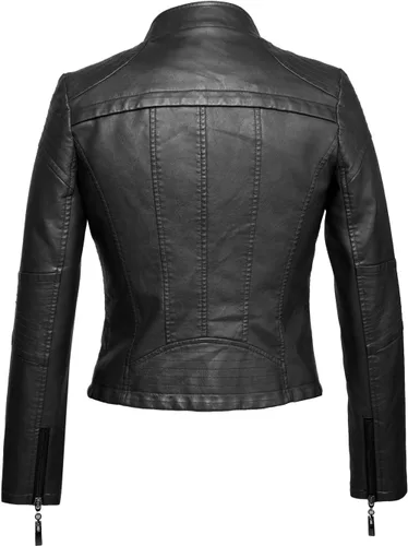 Vista 14 de chouyatou Chaqueta acolchada de piel sintética con cremallera a la moda para mujer