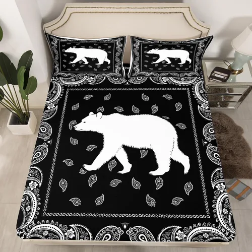 Vista 10 de Sábanas de oso de caza para niños y adolescentes, juego de cama rústico occidental de vida silvestre, sábana bajera para niños y niñas, sábanas