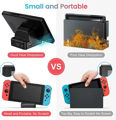 Vista 6 de Switch Dock para Nintendo SwitchSwitch OLED (estación de acoplamiento de interruptor Nintendo para TV y base de carga) Soporte adaptador de TV