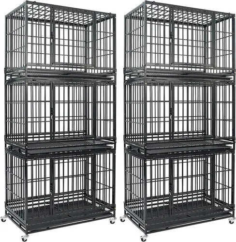Vista 18 de Jaula apilable de 47 pulgadas para perros grandes de alta ansiedad, jaula indestructible a prueba de escapes para interiores con doble puerta