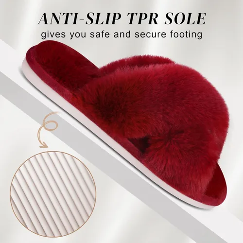 Vista 4 de Parlovable Women's Cross Band Slippers Fuzzy Soft House Slippers Plush Furry Warm Cozy Open Toe Fluffy Home Shoes Comfy Indoor Outdoor Slip On
