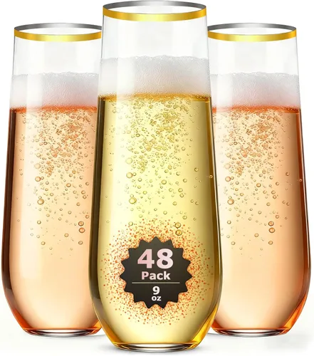 Vista 8 de Guanqiao Paquete de 12 copas de champán de plástico sin pie, 266 ml, vasos de plástico transparentes desechables, vasos de mimosa irrompibles