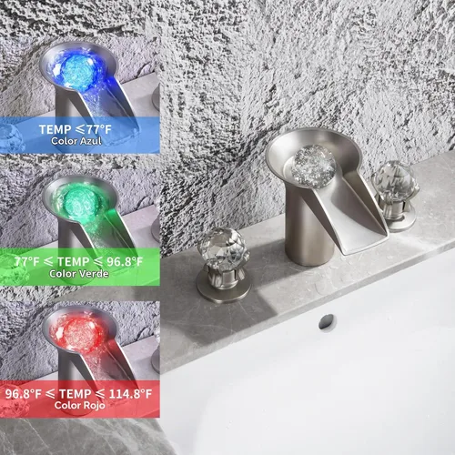 Vista 4 de SKOWLL Grifo de fregadero de baño de níquel cascada LED bola de cristal