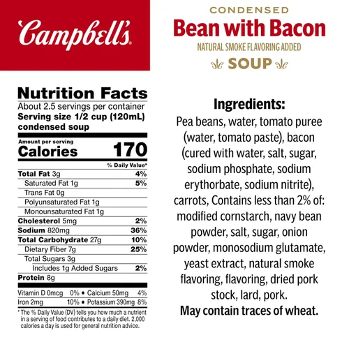 Vista 2 de Campbell's - Sopa condensada de frijol con tocino, sabor natural ahumado añadido, lata de 11.25 oz