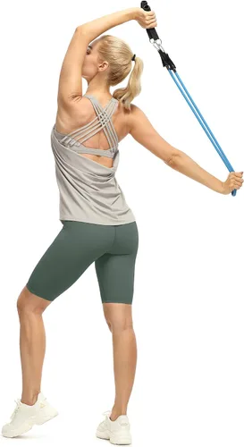 Vista 6 de icyzone Camiseta sin mangas de yoga, atlética, con espalda abierta, para mujer, con brasier integrado