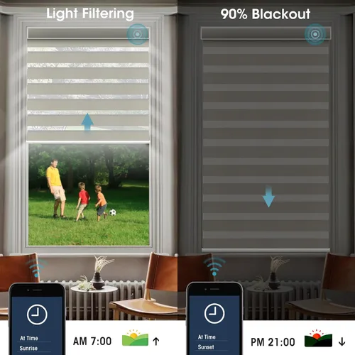 Vista 5 de SmartWings Persianas motorizadas de cebra con cenefa funcionan con Homekit Thread Alexa Z-Wave Smart de doble capa con control remoto, persiana