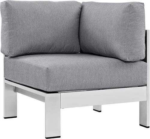 Vista 17 de Modway Sofá de aluminio y tela para patio al aire libre Shore en plata/gris