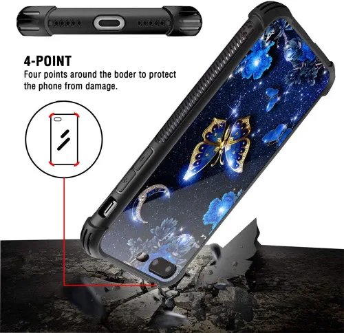 Vista 4 de Funda compatible con iPhone 8, funda para niñas y mujeres, cielo azul, flor, luna y mariposa