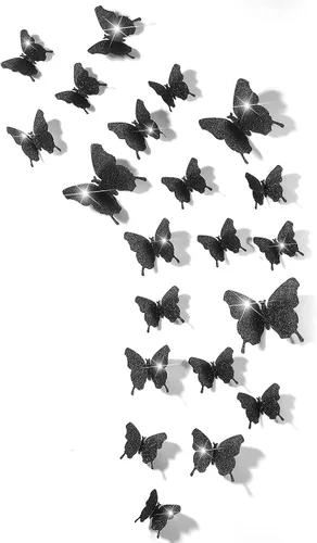 Vista 8 de 48 calcomanías 3D, espejadas, de mariposa, adhesivos para pared, para manualidades, decoración de pared para el hogar, 3 tamaños Negro