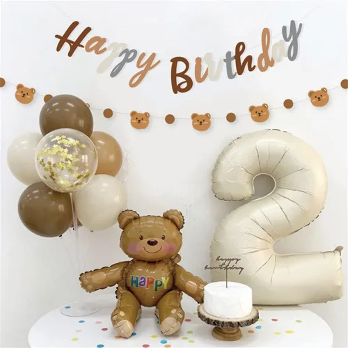 Vista 7 de Cartel de feliz cumpleaños con tema de oso con lindo cartel de oso, decoración de banderines para fiesta de cumpleaños, suministros para fiesta