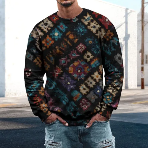 Vista 2 de MARSVOVO Sudadera para hombre 2025 para otoño e invierno, cuello redondo, básica, holgada, cómoda, cálida, moderna, casual, estampado, sin botones