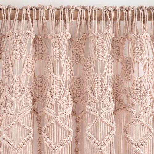 Vista 3 de Lush Decor Panel Individual de Cortina de Ventana de Algodón Texturizado Macramé Boho 40" An x 84" L Rubor - Cortinas de Macramé para Ventanas
