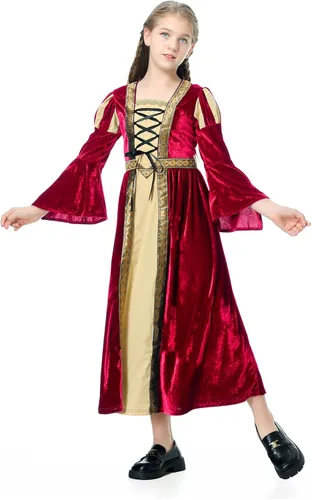 Vista 2 de yolsun Vestido medieval para niñas, disfraz de princesa renacentista para Halloween