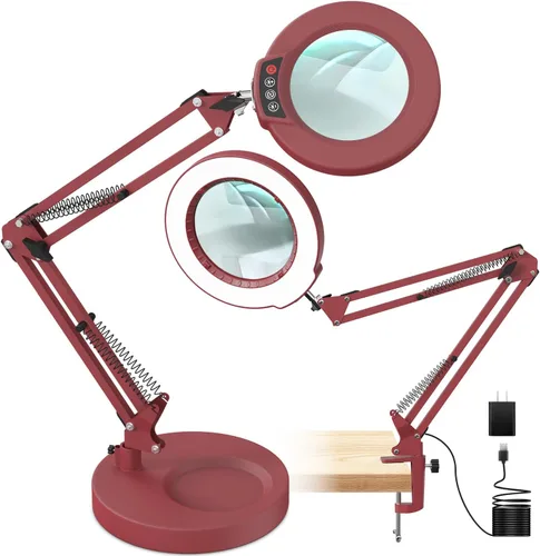 Vista 16 de Lámpara de lupa de 10 aumentos con luz y soporte, lámpara de escritorio y abrazadera 2 en 1, Seylae con 5 modos de color, lupa iluminada LED
