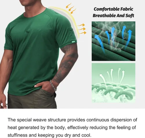 Vista 5 de IDOGEAR Camisas tácticas de cuello redondo para hombre, camiseta atlética de manga corta, camisetas deportivas para exteriores