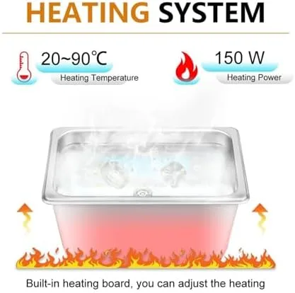 Vista 3 de Potente limpiador ultrasónico de 2 litros con temporizador digital de 120 W, 60 W para joyas, monedas, arte de uñas y artículos pequeños, solución