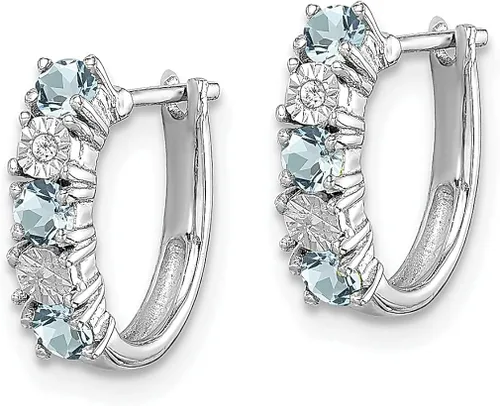 Vista 2 de Juego de aretes de aro de plata de ley 925 con diamantes de aguamarina azul y piedra natal de marzo joyería fina para mujer regalos para ella Plata