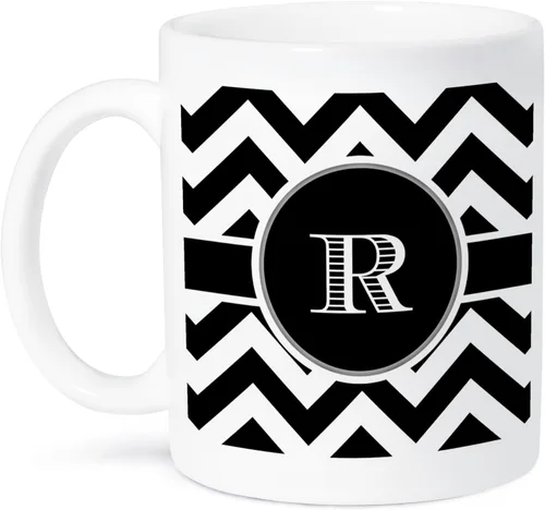 Vista 8 de 3dRose Taza de dos tonos azul con monograma de cheurón en blanco y negro inicial R 11oz