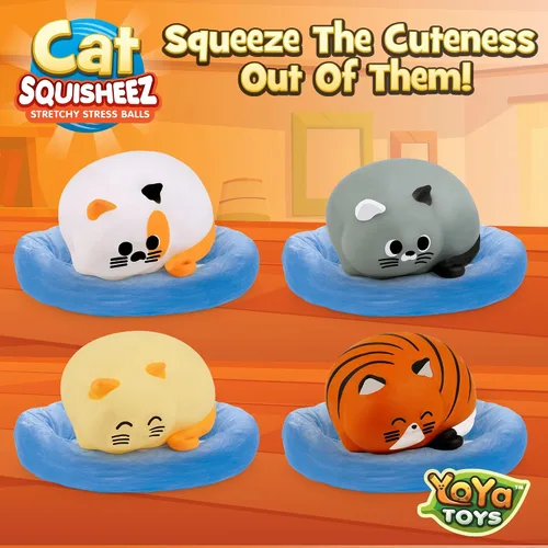 Vista 4 de YoYa Toys Squisheez Cat - Paquete de 4 bolas suaves y esponjosas para aliviar el estrés de gatitos, lindos animales elásticos, juguetes perfectos