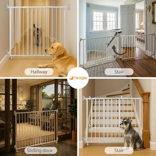Vista 6 de Yeagle Protector enrollable extensible, puerta ajustable para perros de 33 a 51 pulgadas para escaleras, puertas, pasillos, sin riel inferior