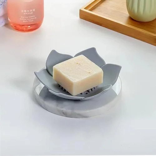 Vista 7 de Jabonera de 2 piezas con drenaje, jabonera para cocina, jabonera, ducha, soporte para jabón de pétalos (blanco y gris)