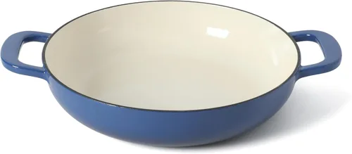 Vista 5 de Martha Stewart Gatwick Enameled Cast Iron Braiser with Lid, 3.5-Quart Braiser Pan for Stovetop & Oven, Cast Iron Braising Pan, Blue