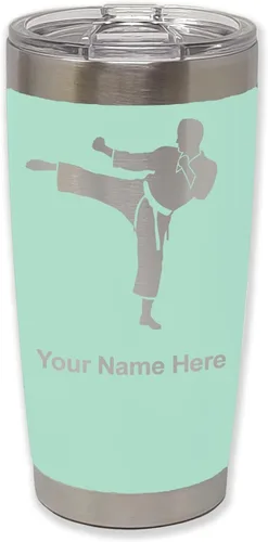 Vista 35 de LaserGram Vaso aislado al vacío de 20 onzas, Karate Man, grabado personalizado incluido (negro) Engraved Gift, Vacuum Insulated Stainless Steel