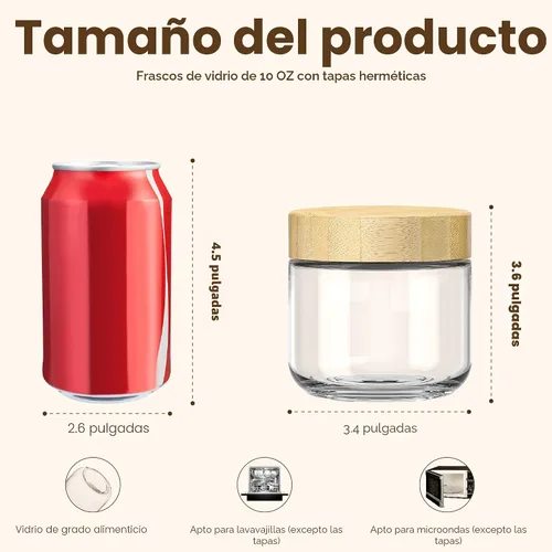 Vista 2 de Paquete de 2 recipientes para avena nocturna de 10 onzas con tapas de bambú, frascos de vidrio con tapas herméticas para preparación de comidas
