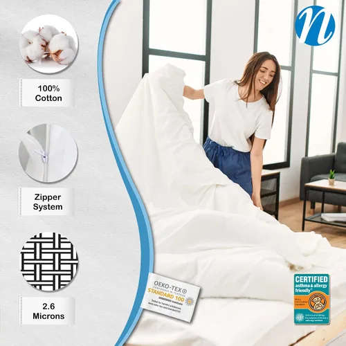 Vista 3 de Allersoft, protector de edredón para control de alergias y ácaros, 100% algodón, Algodón, Blanco, gemelo