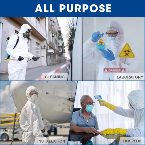 Vista 4 de TrelaCo Trajes desechables de 5 piezas XL para materiales peligrosos con capucha, impermeable, traje de pintor, transpirable, de cuerpo completo