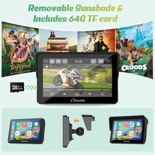 Vista 6 de Carpuride W502 motocicleta GPS inalámbrico portátil Carplay/Android Auto impermeable coche estéreo, 5 "IPS pantalla táctil con doble Bluetooth