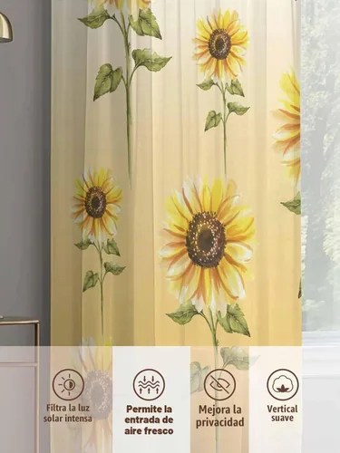 Vista 7 de Juego de paneles de cortinas de girasol, cortinas de gasa para cocina, cortinas de gasa de privacidad para sala de estar, dormitorio, decoración