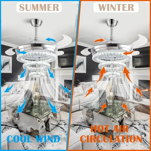 Vista 8 de Ventilador de techo de 42" de cristal con luces, ventilador de araña de cristal moderno DIY con control remoto, ventilador de techo retráctil