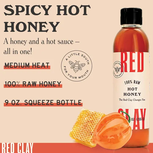 Vista 3 de Red Clay Hot Honey - Sin gluten - Miel picante paleo - Miel picante 100% pura y cruda - Miel infundida con pimientos habaneros - Dulce con un toque