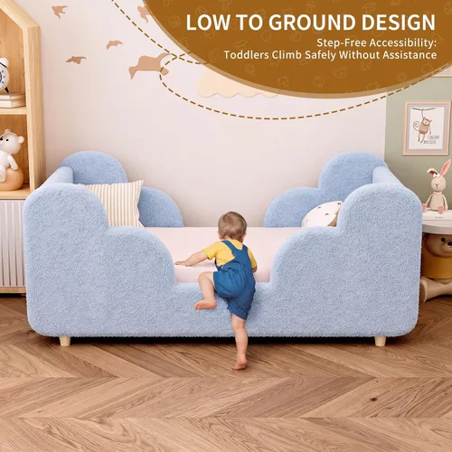 Vista 5 de Cama Montessori tapizada con rieles extraíbles Azul bebé