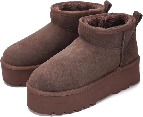 Vista 19 de Project Cloud - Botines de piel 100% auténtica para mujer, botas de plataforma Castaño