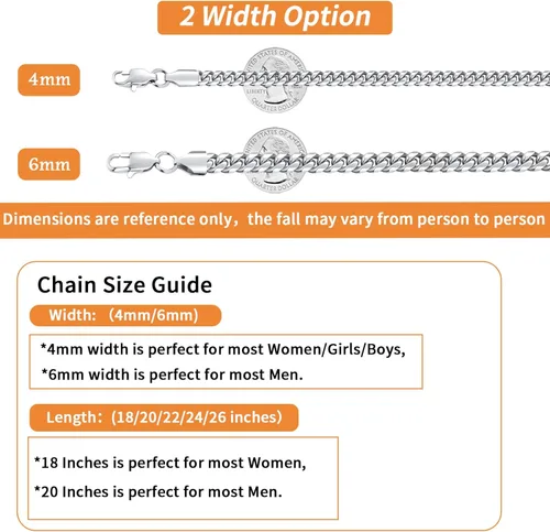 Vista 4 de Jewlpire Silver Chain Gold Chain for Men Women Boys - Diamond Cut Miami Mens Cuban Link Chain Necklace 4mm6mm Mens Chain 18K Gold Plated316L