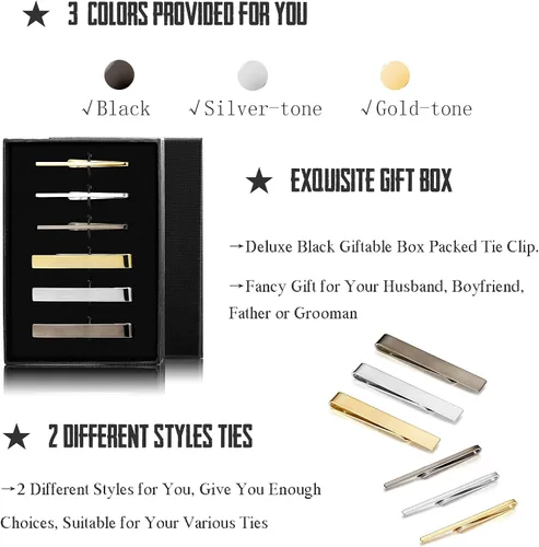 Vista 2 de FIBO STEEL 10 clips de corbata para hombres boda negocios barra de corbata con caja
