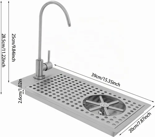 Vista 2 de Enjuagadora de vidrio con grifo, jarra comercial de acero inoxidable 304 con boquilla de alta presión de ángulo múltiple para bar, cafetería