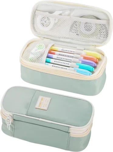 Vista 9 de Dugio Estuche grande para niños, organizador para lápices, con cremallera, para la escuela, adolescentes, niños, estético, grande, color negro