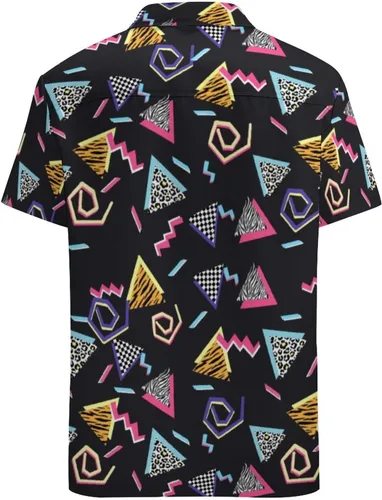 Vista 3 de LARSD Camisas de los años 80 para hombre, camisa de fiesta divertida con botones de los años 90, estilo retro, hawaiano, playa, neón, discoteca
