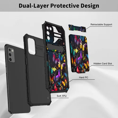 Vista 2 de Funda para teléfono Samsung Galaxy A03S Galaxy A03S Funda tipo cartera con tarjetero y soporte de doble capa de PC duro TPU suave cubierta