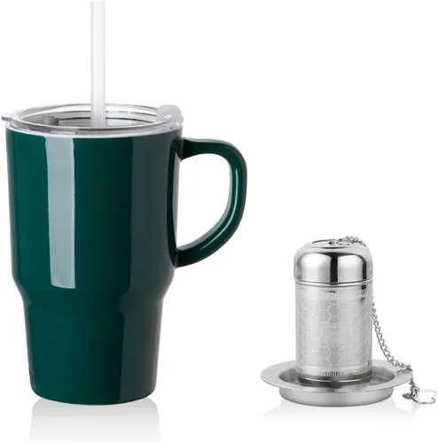 Vista 28 de Sweejar Taza de Té de Porcelana con Infusor y Tapa, Tetera con Filtro, Colador Infusor de Tazas de Té de Hojas Sueltas, 16 Fl Oz para Azul degradado